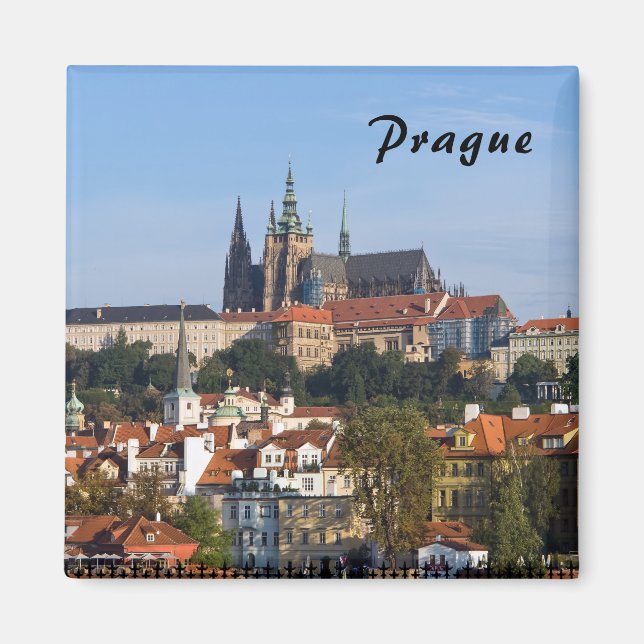 Imán Vista del casco antiguo y del castillo de Praga, R (Frente)