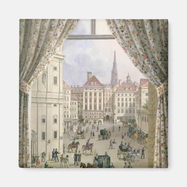 Imán Vista del Freyung, Viena, 1825 (gouache en papel) (Frente)