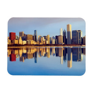 Imán Vista del horizonte de Chicago con la reflexión