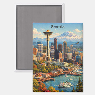 Imán Vista del horizonte de Seattle Washington Viajes V