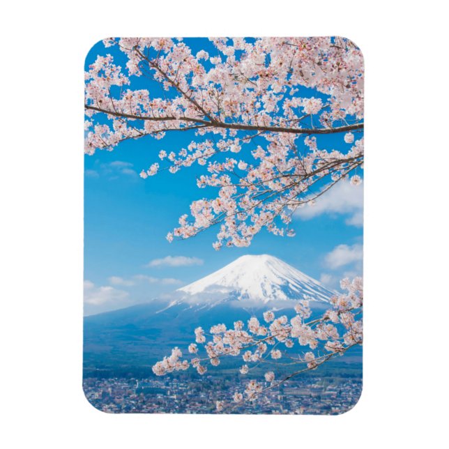 Imán Vista del Monte Fuji con flores de cerezo (Vertical)