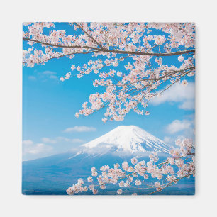 Imán Vista del monte Fuji con las flores de cerezo