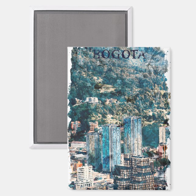 Imán Vista del paisaje urbano de Bogotá (Anverso/Reverso)