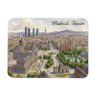 Imán Vista del paisaje urbano de Madrid España Pintura 