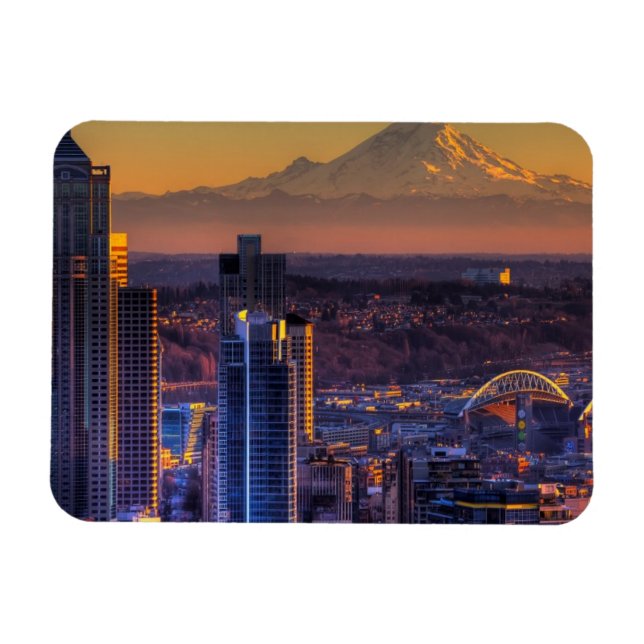 Imán Vista del paisaje urbano de Seattle, fútbol (Horizontal)