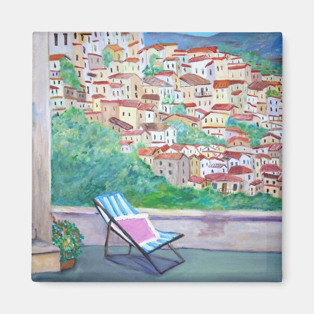 Imán Vista del pueblo de Apricale Magnet (Frente)