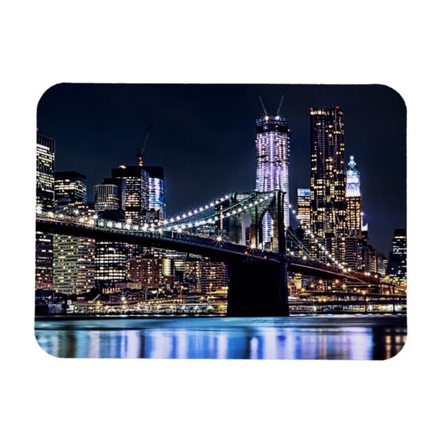 Imán Vista del reflejo del puente de Brooklyn de Nueva  (Horizontal)