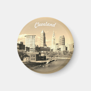 Imán Vista del río sepia soleado Cleveland