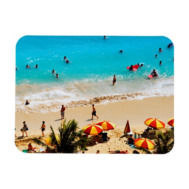Imán Vista elevada de la escena de la playa de Waikiki, (Horizontal)