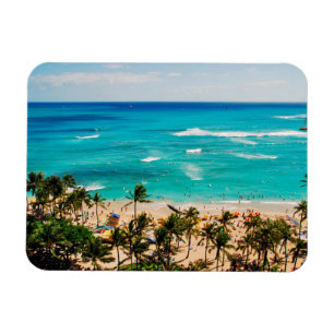 Imán Vista elevada de la escena de la playa de Waikiki,