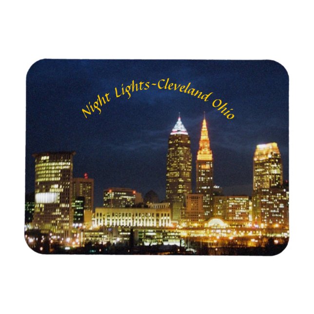 Imán Vista nocturna Cleveland OH Magnet (Horizontal)