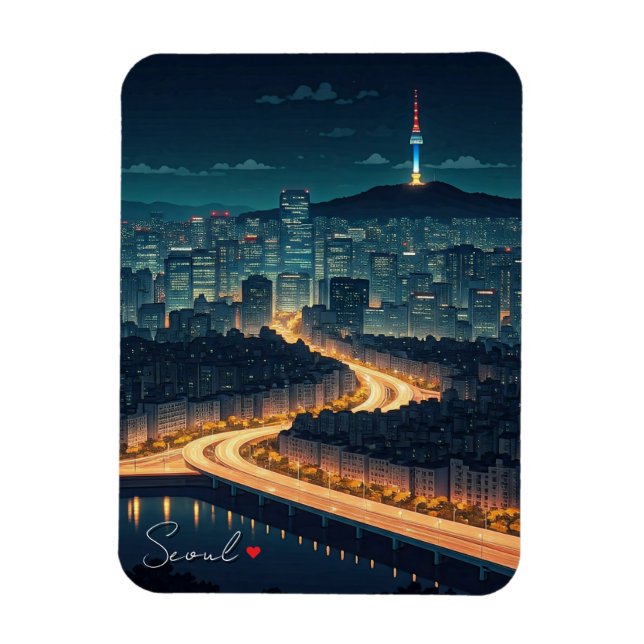 Imán Vista nocturna de Seúl Corea del Sur (Vertical)