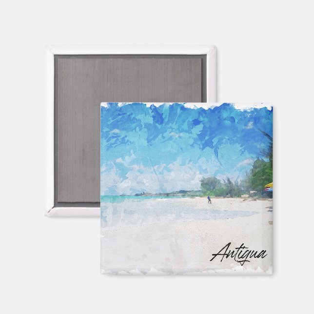 Imán Vista panorámica de la isla Caribe de Guay Antigua (Anverso/Reverso)