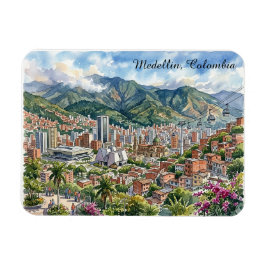 Imán Vista panorámica de Medellín, Colombia Arte en Acu