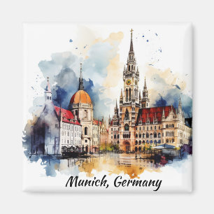 Imán Vista panorámica de Múnich Alemania Pintura en Acu
