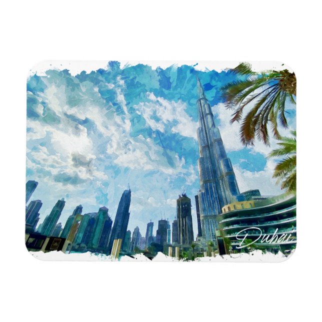 Imán Vista panorámica del Burj Khalifa de Dubai (Horizontal)