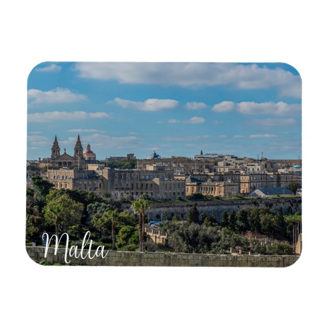 Imán Vista panorámica del casco antiguo de La Valeta en (Horizontal)