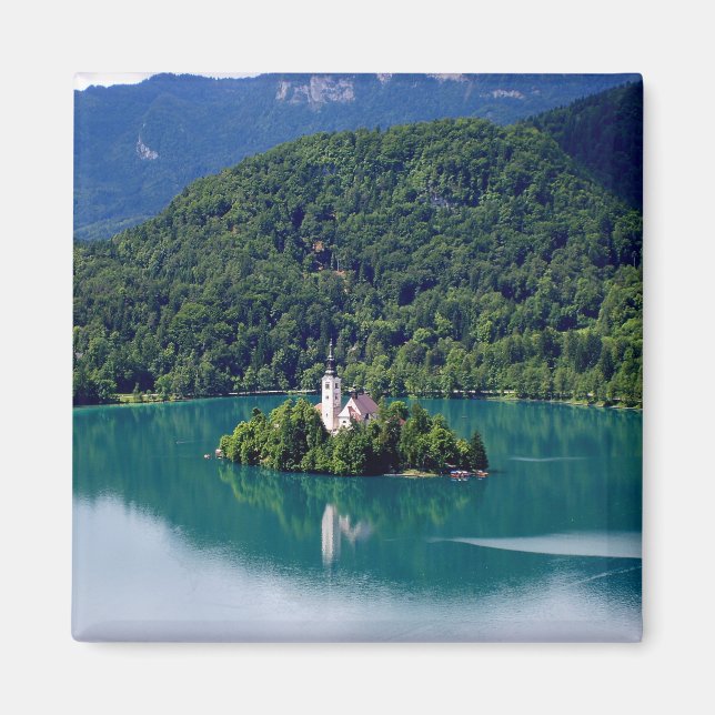 Imán Vista panorámica del lago Bled (Frente)