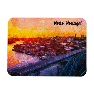 Imán Vista panorámica en acuarela de Oporto Portugal 
