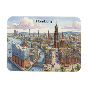 Imán Vista panorámica retro vintage de la ciudad de Ham
