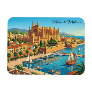 Imán Vista panorámica vintage de Palma de Mallorca Espa