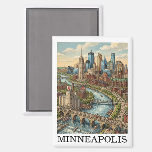 Imán Vista vintage de la silueta de Minneapolis Minneso