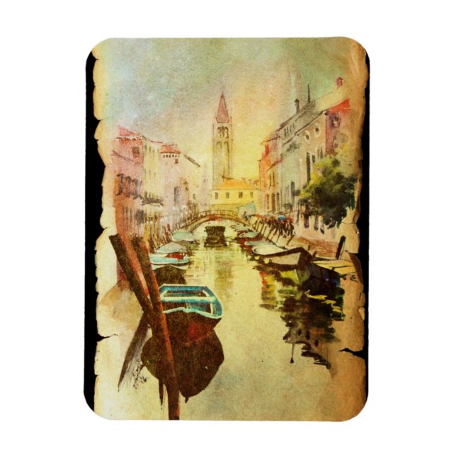 Imán Vistas Al Canal Con Barcos Y Edificios (Vertical)