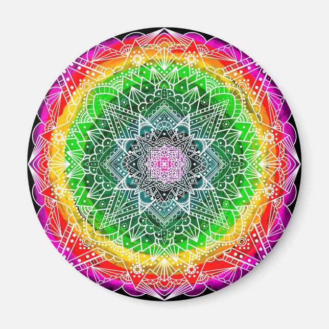 Imán Vistazo de colores arcoiris Mandala (Frente)