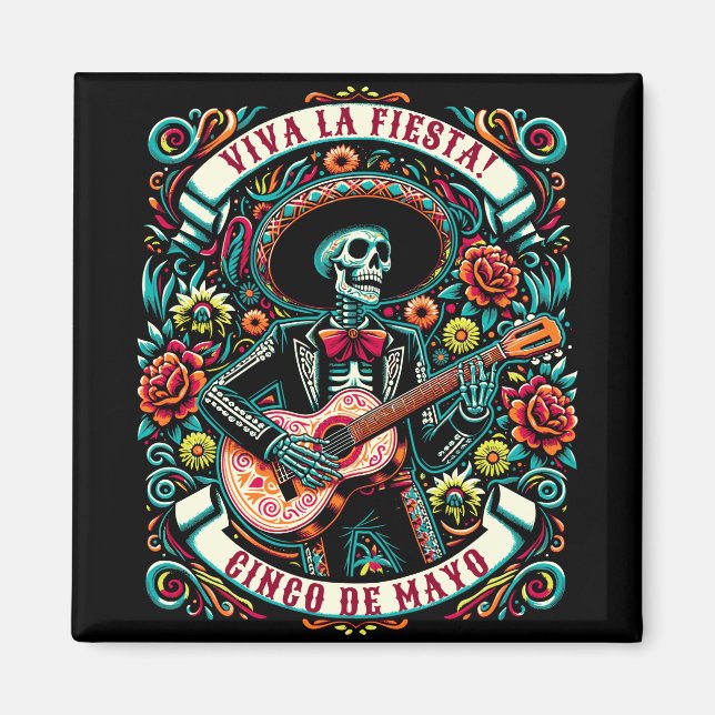 Imán ¡Viva La Fiesta! Diseño de Cinco de Mayo (Frente)