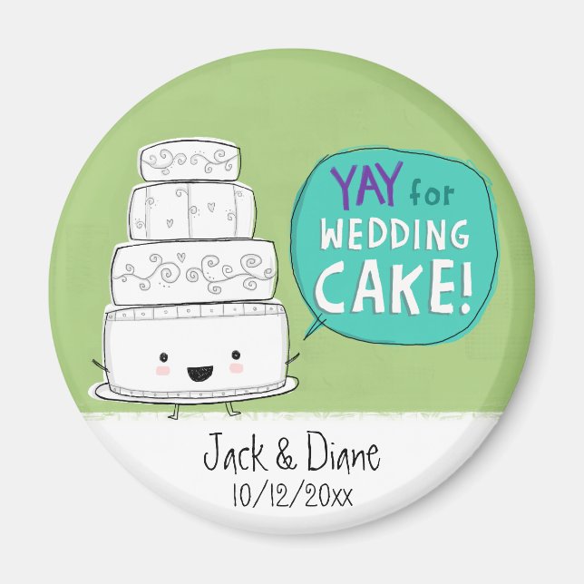 Imán ¡Viva la tarta de boda! Personalizable (Frente)