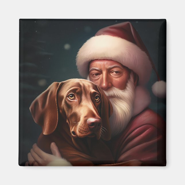 Imán Vizsla con Navidades festivos de Santa Claus (Frente)