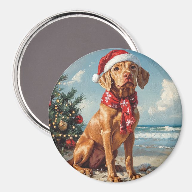 Imán Vizsla Dog Navidades Vintage Beach (Anverso/Reverso)