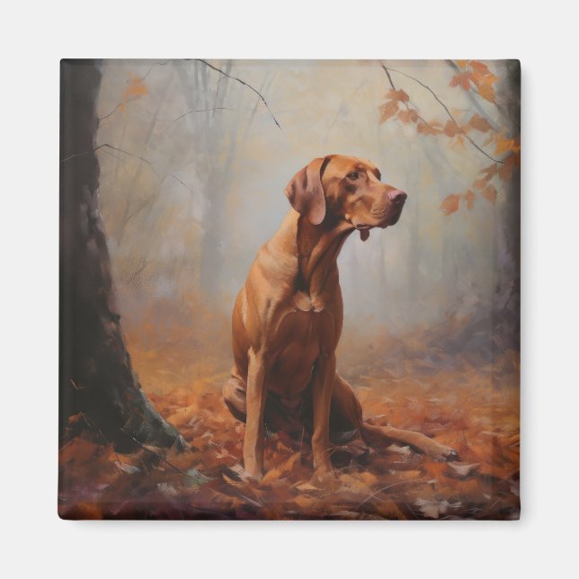Imán Vizsla en otoño se inspira en las hojas (Frente)