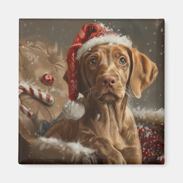 Imán Vizsla Perro Festivo de Navidad (Frente)