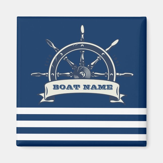 Imán Volante de Barco Náutico, Rayas Azul Marino (Frente)