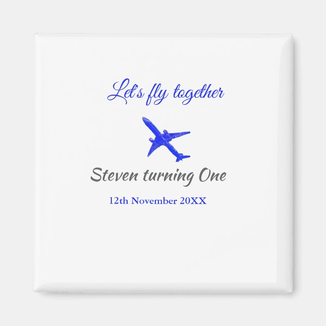 Imán Volemos juntos el primer avión de cumpleaños azul  (Frente)