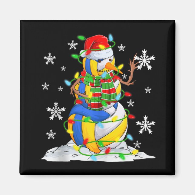 Imán Volleyball Snowman Christmas Tree Lights Xma T Shi (Frente)