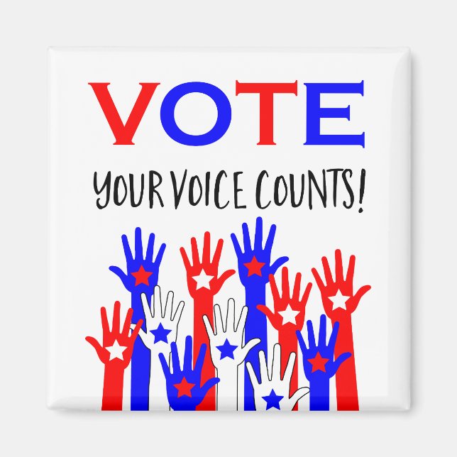 Imán ¡Votar! ¡Tu voz cuenta! Estrellas patrióticas (Frente)
