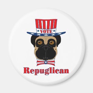 Imán Vote rePUGlican Funny Pug en el Gorra azul blanco 