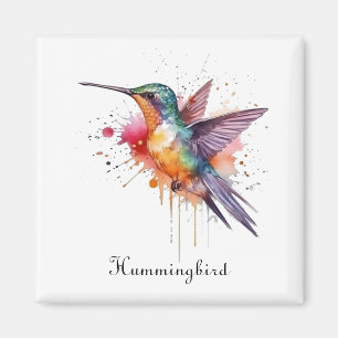Imán Vuelo Colorido, colibrí acuarela personalizado