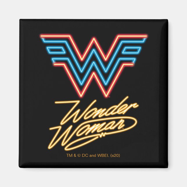 Imán W84 | Logotipo de luz neón de la mujer maravilla (Frente)