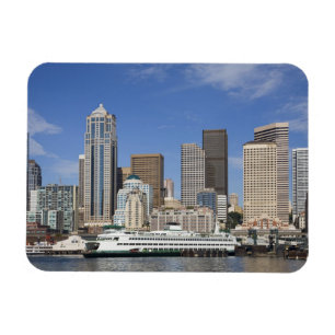 Imán WA, Seattle, horizonte de Seattle con ferry