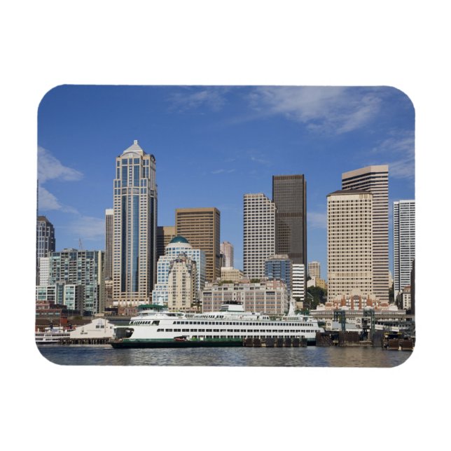 Imán WA, Seattle, horizonte de Seattle con ferry (Horizontal)