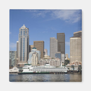 Imán WA, Seattle, horizonte de Seattle con ferry