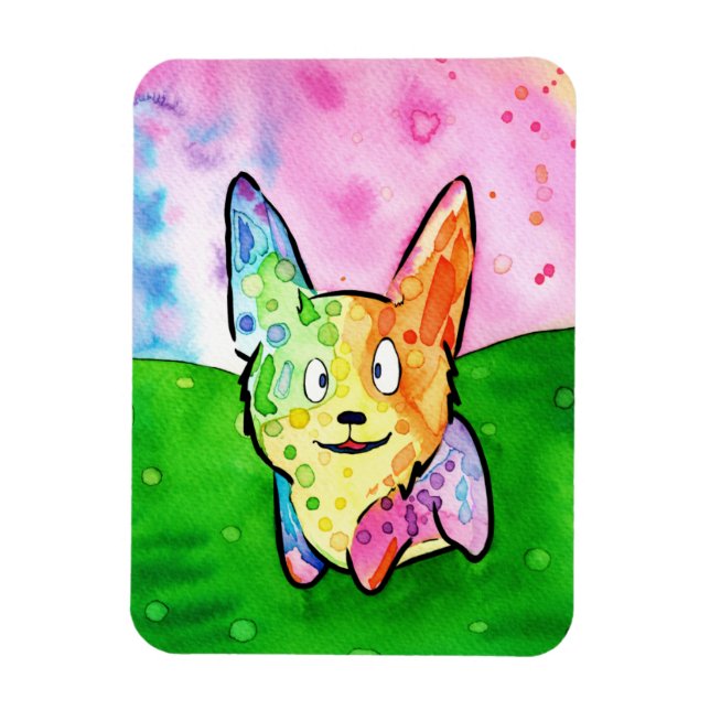 Imán Wacky Rainbow Watercolor Corgi (Vertical)
