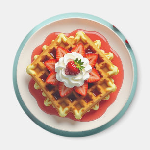 Imán Waffles y fresas con crema batida
