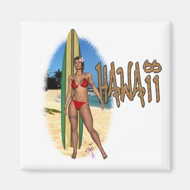 Imán Waii Surfer Chica Magnet (Frente)