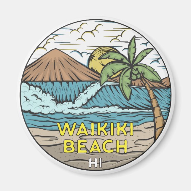 Imán Waikiki Beach Hawaii Vintage (Frente)