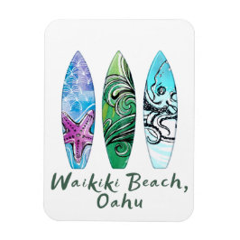 Imán Waikiki Beach Oahu Watercolor Surfboards
