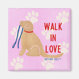 Imán Walk in Love Golden Retriever Dog Pink Magnet
